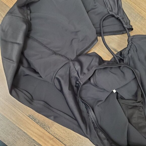 Ocean Dream Black Drawstring Bikini Bottom Skirt Aqua Bead Accent Size 14 - Picture 6 of 8